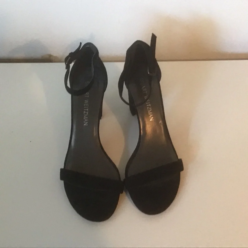 Stuart Weitzman Black Suede Leather Nearlynude Nudist‎ 3” Block Heels Shoes 7.5